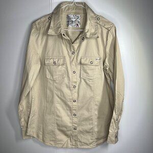 Seven7 Cream Casual Button Down Shirt Utility Style Size M